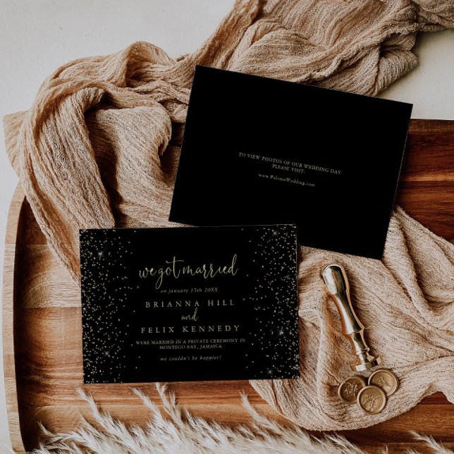 Gold Confetti Fancy Script Elopement Announcement (Creator Uploaded)