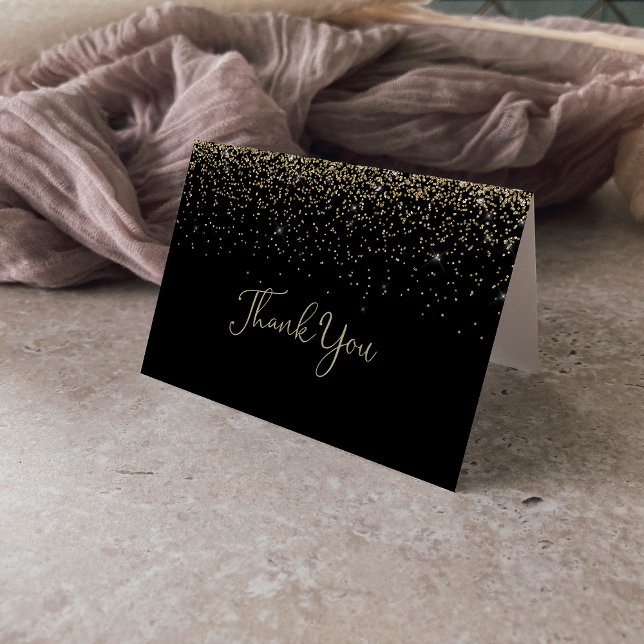 Gold Confetti Fancy Script Folded Wedding  Thank You Card (Creator Uploaded)