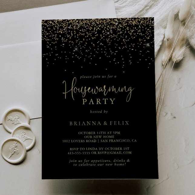 Gold Confetti Fancy Script Housewarming Party  Invitation (Creator Uploaded)