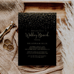 Gold Confetti Fancy Script Wedding Brunch  Invitation