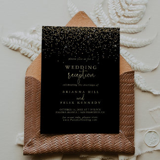 Gold Confetti Fancy Script Wedding Reception Invitation