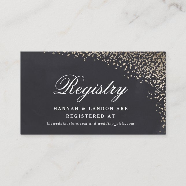 Gold confetti faux foil wedding registry card (Front)