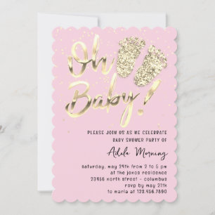 Gold Confetti Feet Baby Girl Shower Script Pink  Invitation