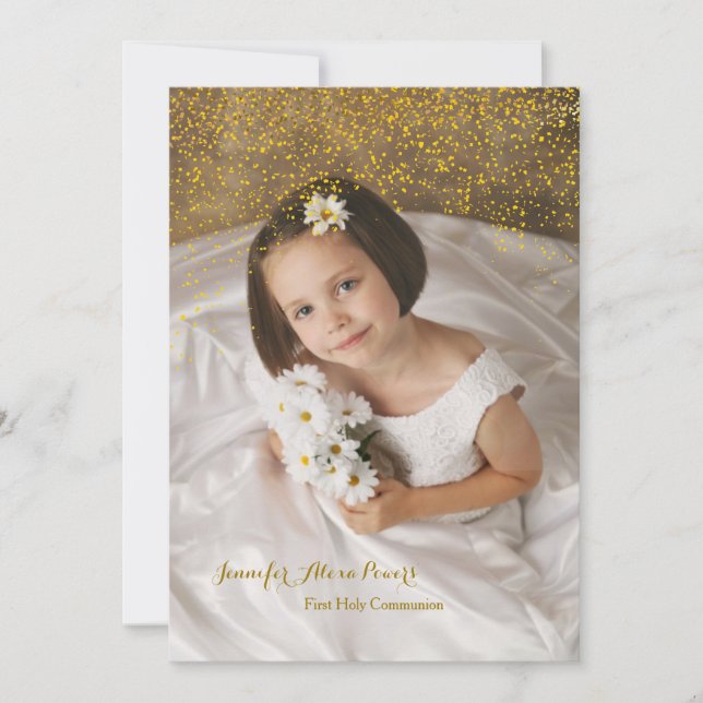 Gold Confetti Fist Holy Communion Invitation (Front)