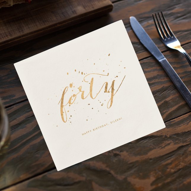 Gold Confetti Forty 40th Birthday Party Ecru Napkin (Creator Uploaded)