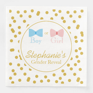 Gold Confetti Gender Reveal Bow and Bow Tie Napkin