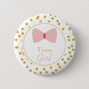 Gold Confetti Gender Reveal Bow Team Girl 6 Cm Round Badge