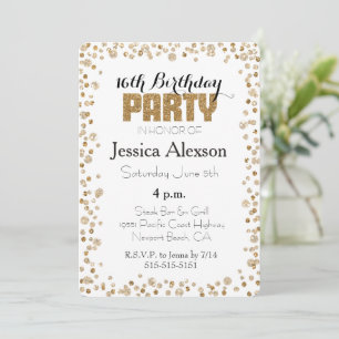 Gold Confetti Glitter 16th Birthday Invitation