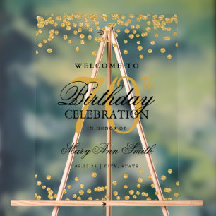 Gold Confetti Glitter 70th Birthday Party Welcome  Acrylic Sign