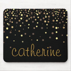 Gold Confetti Glitter Black Faux Foil Glittery Mouse Mat