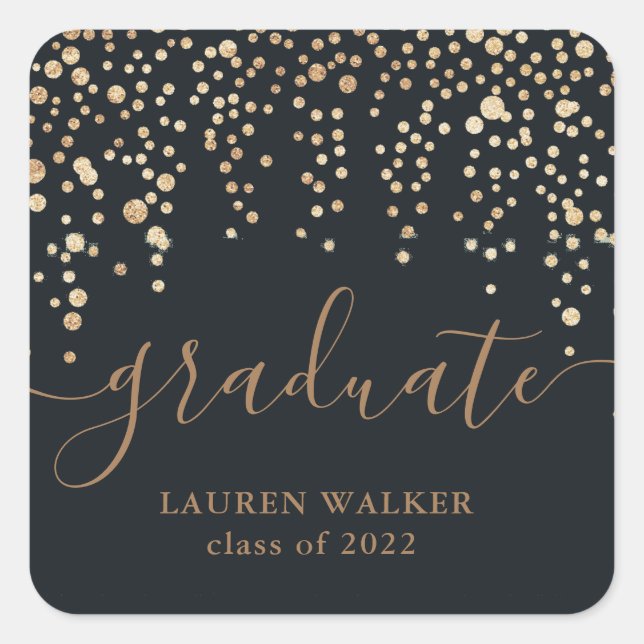 gold confetti glitter black graduate Sticker (Front)