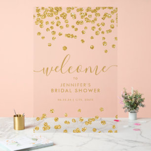 Gold Confetti Glitter Bridal Shower Welcome Acrylic Sign