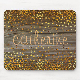 Gold Confetti Glitter Faux Foil Wooden Glittery Mouse Mat