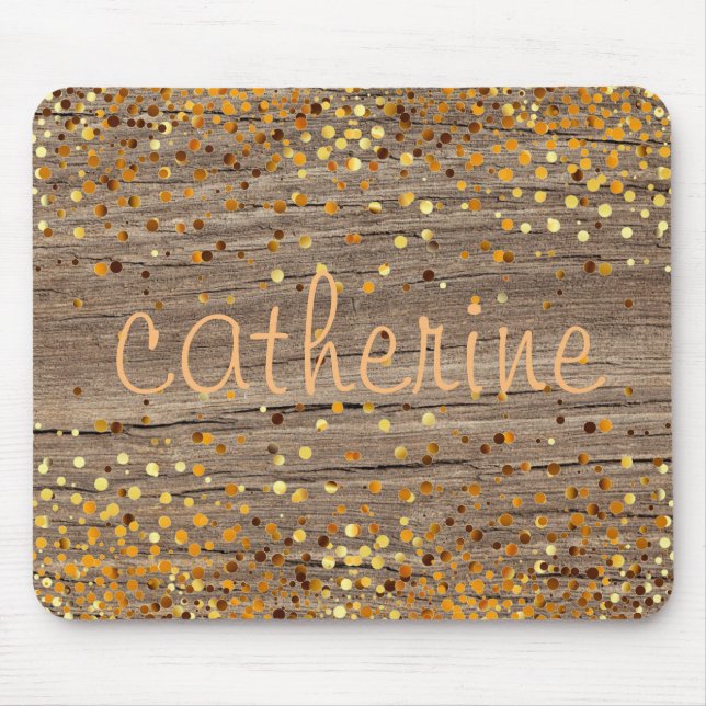Gold Confetti Glitter Faux Foil Wooden Glittery Mouse Mat (Front)