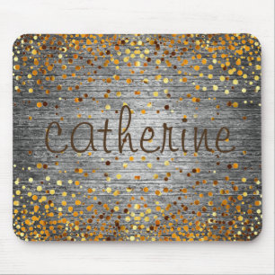 Gold Confetti Glitter Faux Foil Wooden Glittery Mouse Mat