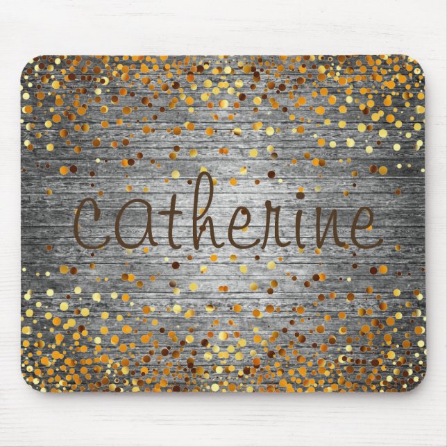 Gold Confetti Glitter Faux Foil Wooden Glittery Mouse Mat (Front)