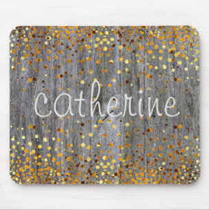Gold Confetti Glitter Faux Foil Wooden Glittery Mouse Mat