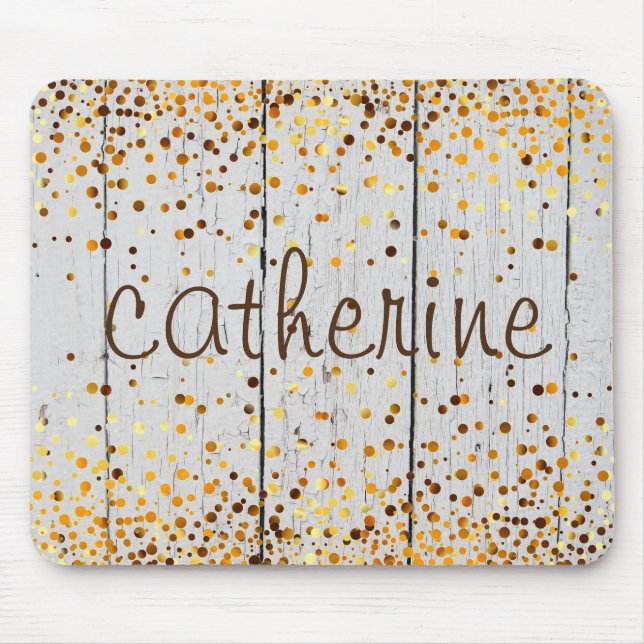 Gold Confetti Glitter Faux Foil Wooden Glittery Mouse Mat (Front)