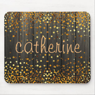 Gold Confetti Glitter Faux Foil Wooden Glittery Mouse Mat