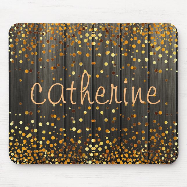 Gold Confetti Glitter Faux Foil Wooden Glittery Mouse Mat (Front)