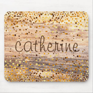 Gold Confetti Glitter Faux Foil Wooden Glittery Mouse Mat