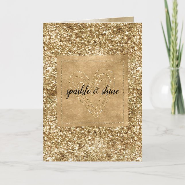 Gold Confetti Glitter Heart Card (Front)