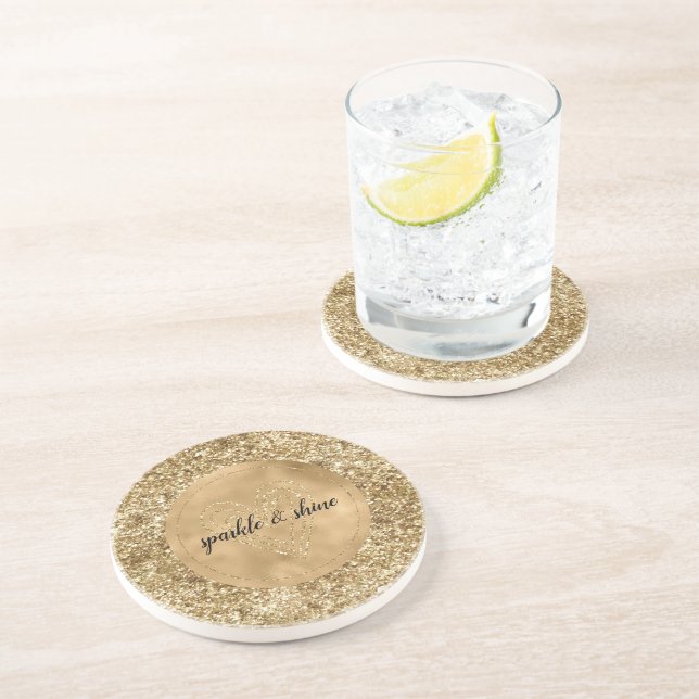 Gold Confetti Glitter Heart Coaster (Side)