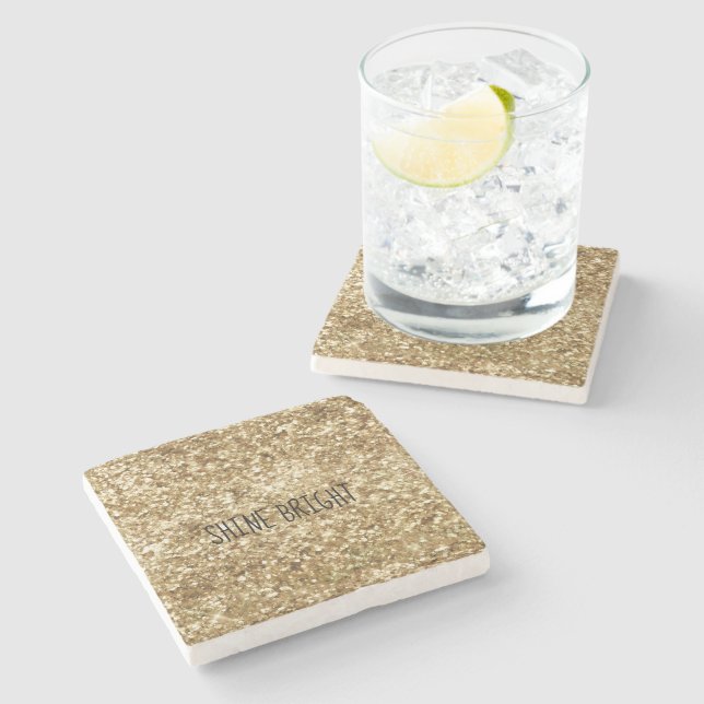 Gold Confetti Glitter Stone Coaster (Side)