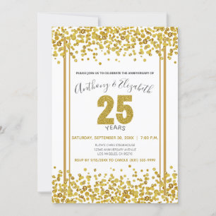 Gold Confetti Glitter-Style 25th Anniversary Party Invitation