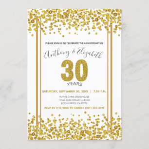 Gold Confetti Glitter-Style 30th Anniversary Party Invitation