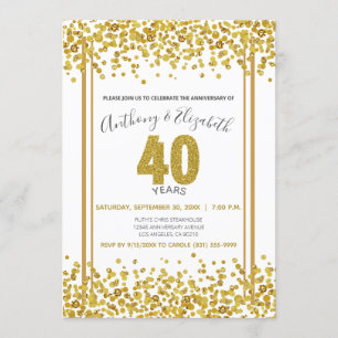 Gold Confetti Glitter-Style 40th Anniversary Party Invitation