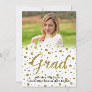 Gold Confetti Grad Photo Graduation Announcement