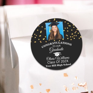Gold Confetti Graduate Photo Graduation Party Classic Round Sticker