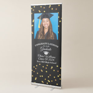 Gold Confetti Graduate Photo Graduation Party Retractable Banner