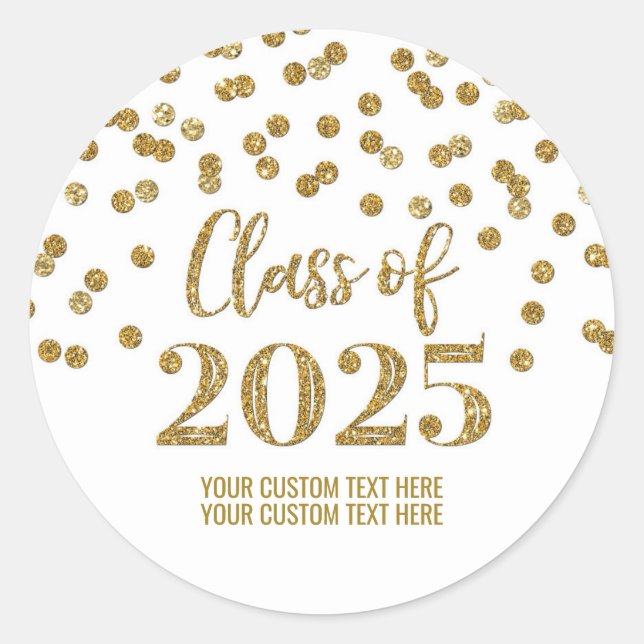 Gold Confetti Graduation 2025 Classic Round Sticker (Front)