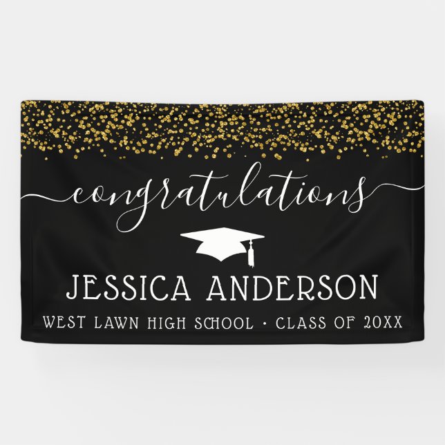 Gold Confetti Graduation Banners Grad Party (Horizontal)