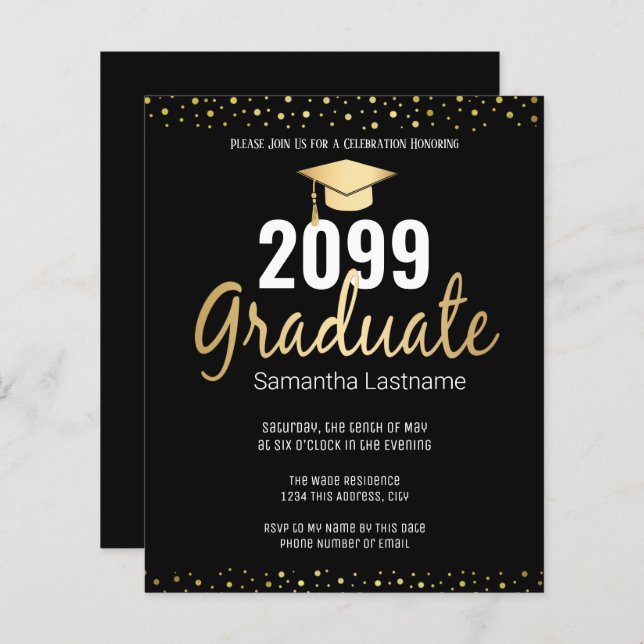 Gold Confetti Graduation Party Invitation (Front/Back)