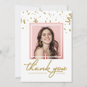 Gold Confetti Graduation Photo Thank You Card
