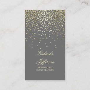 Gold Confetti Grey Elegant Glamour Vintage Business Card