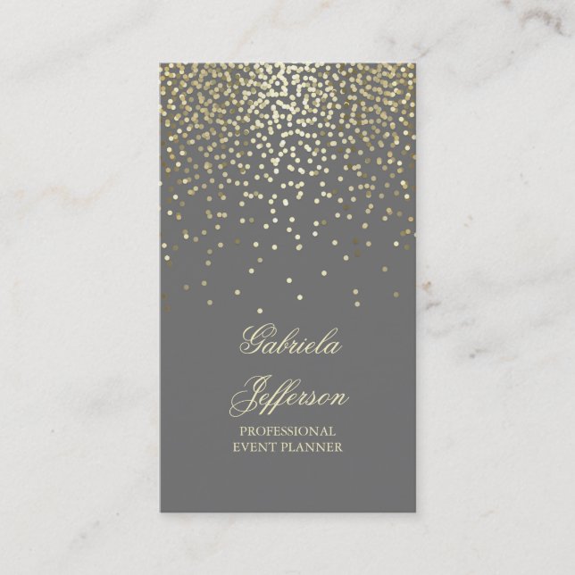Gold Confetti Grey Elegant Glamour Vintage Business Card (Front)