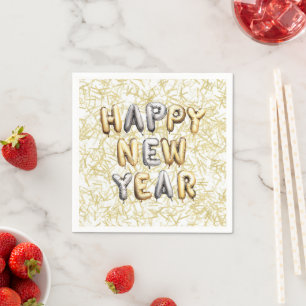 Gold Confetti Grey Happy New Year Napkin