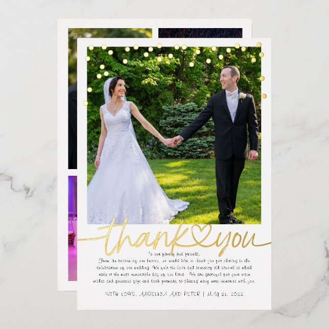 Gold Confetti Hand Lettering Wedding Thank You (Front/Back)