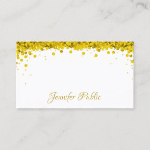 Gold Confetti Hand Script Text Stylish Template Business Card