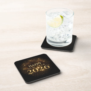 gold confetti happy new year Hard plastic coaster