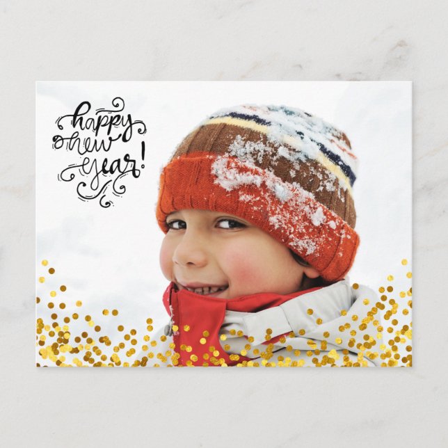 Gold Confetti Happy New Year Postcard (Front)
