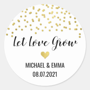 Gold Confetti Heart Let Love Grow Classic Round Sticker