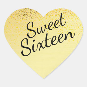 Gold Confetti Heart Sweet Sixteen Sticker