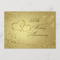 Gold confetti hearts 50 Wedding Anniversary Invite