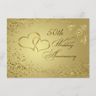 Gold confetti hearts 50 Wedding Anniversary Invite