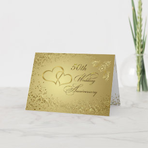 Gold confetti, hearts 50th Wedding Anniversary Card
